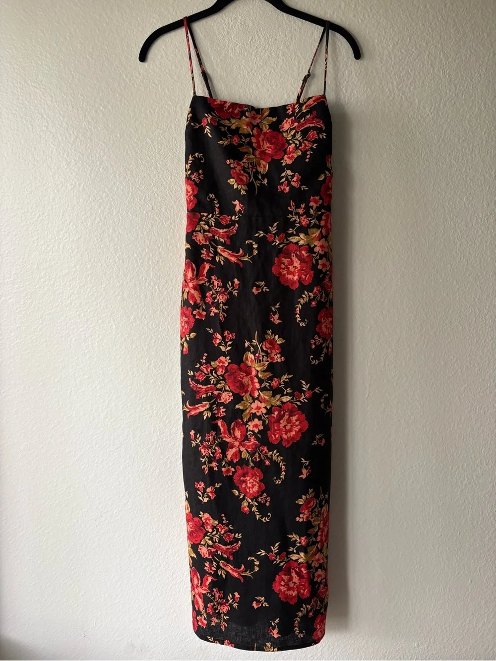 Reformation Linen Frankie Midi Dress Women’s 0 Black & Red Floral Formal Wedding - Picture 4 of 16